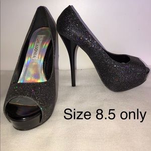 Black glitter high heels